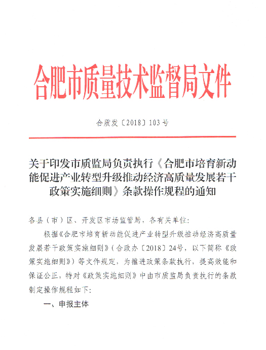 合肥市培育新动能促进产业转型升级推动经济高质量发展若干政策实施细则