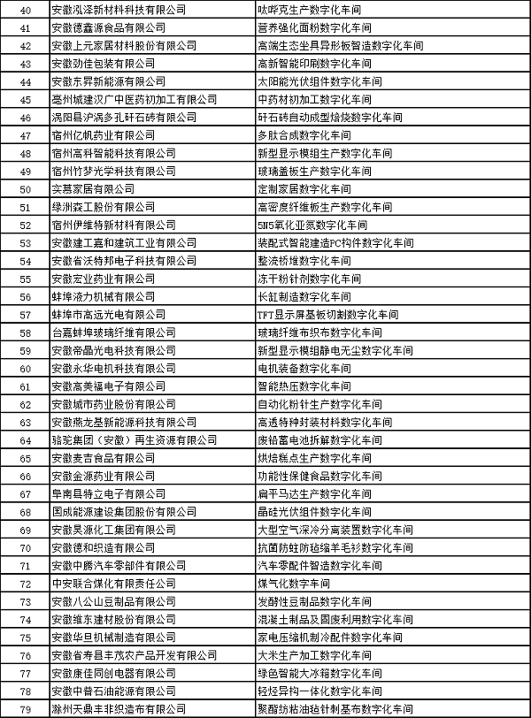 安徽省智能工厂和数字化车间名单