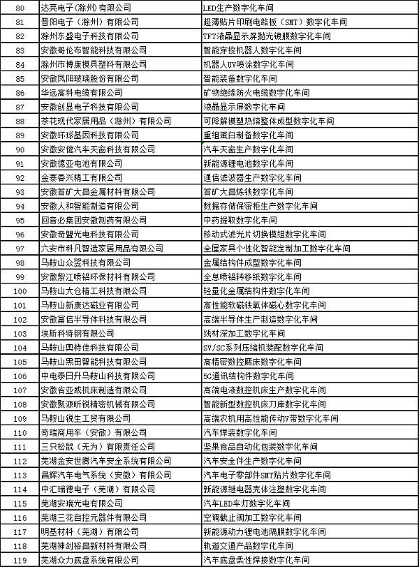 安徽省智能工厂和数字化车间名单