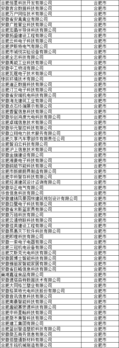 合肥市高新技术企业公示