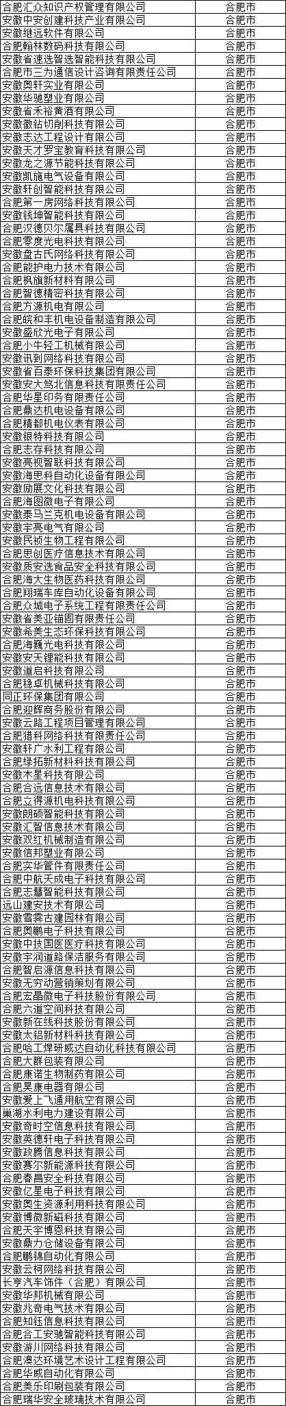 合肥市高新技术企业公示