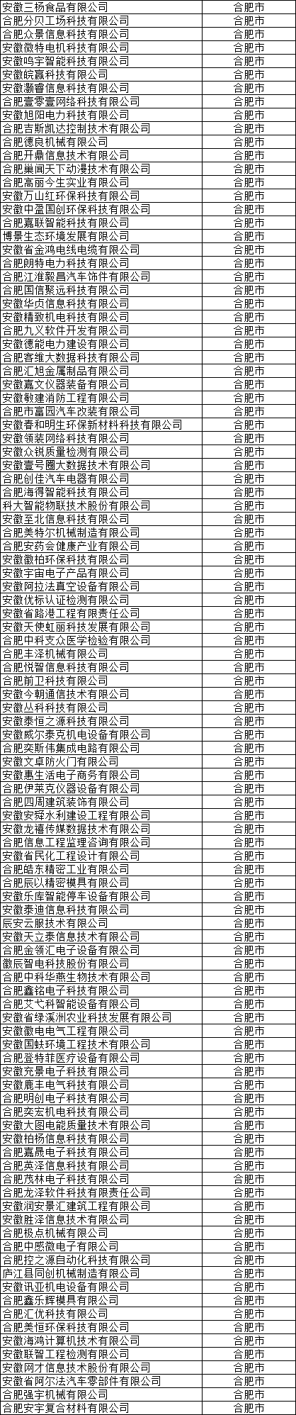 合肥市高新技术企业公示