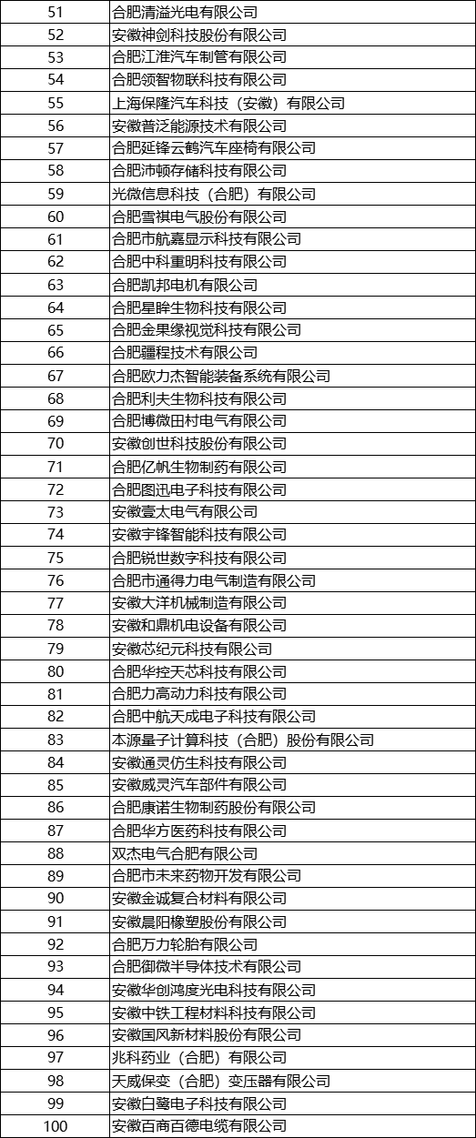 2023年安徽省 专精特新中小企业完整名单