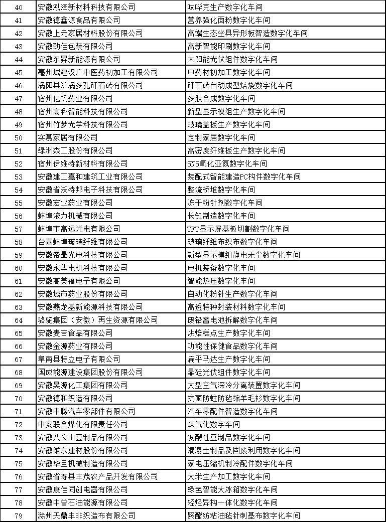 安徽省智能工厂和数字化车间名单