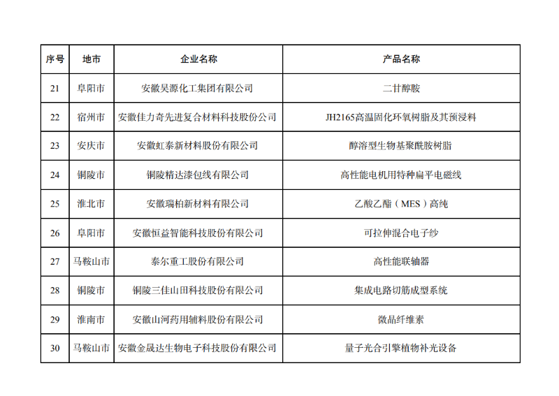 安徽省重点产业链标志性产品（第二批）名单2