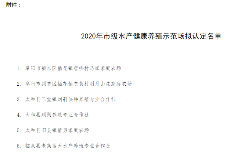 阜阳市水产健康养殖示范场认定